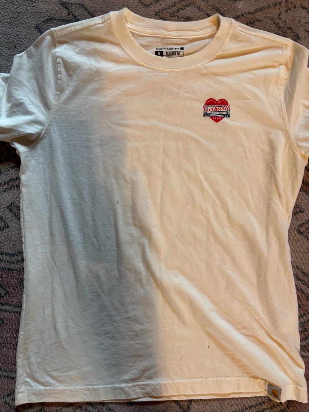 Carhartt Cream Short Sleeve T-Shirt with Red Heart Logo